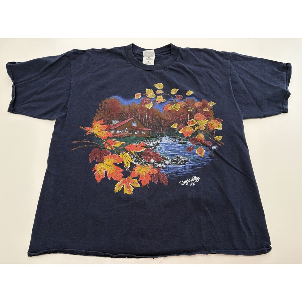 VTG Fall Leaves Cabin T Shirt Kentucky Graphic SZ XXL